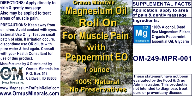Ormus Minerals - Magnesium Oil Roll On for Muscle Pain with Organic PEPPERMINT Essential Oil